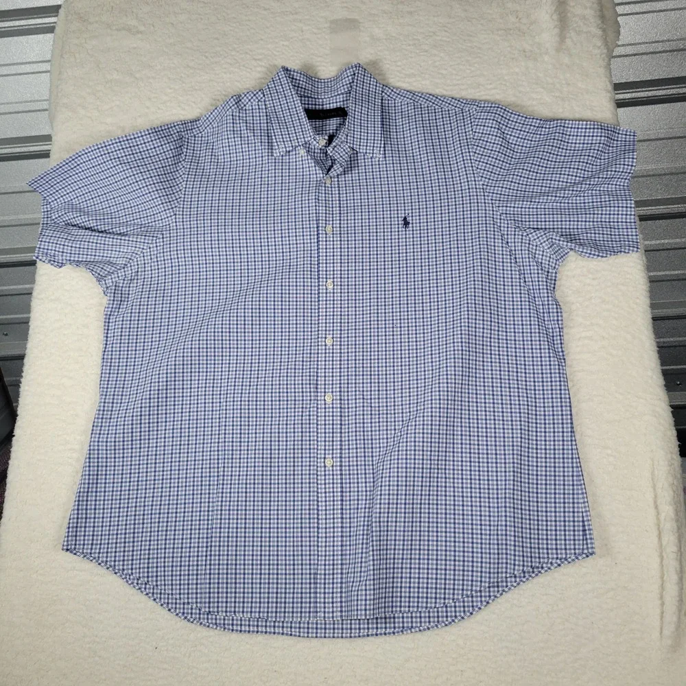 Ralph Lauren Button Down Shirt Mens XXL Blue White Gingham Short Sleeve Check - Picture 2 of 13